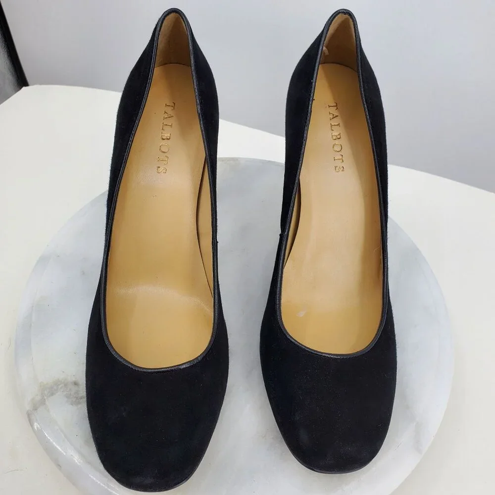 Talbots Women's Black Suede Round‎ Toe Faux Snake Skin High Heel Pump Shoes 9.5